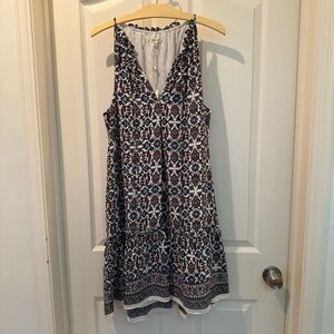 Sleeveless Patterned Dress - Red, Blue and White